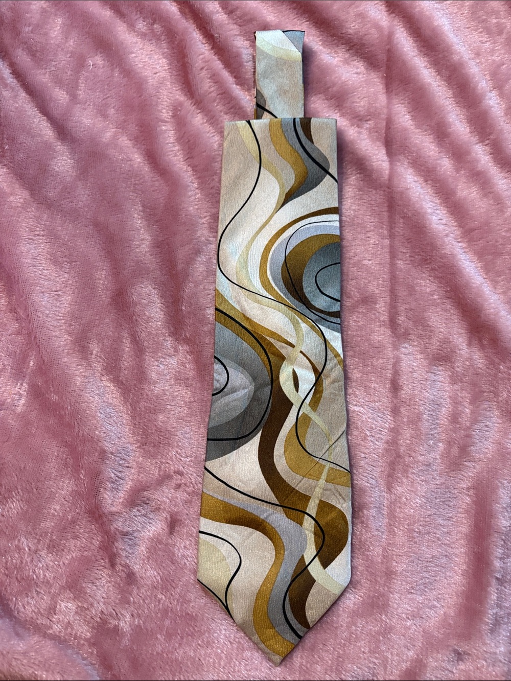 J. Garcia Jerry Garcia Silk Necktie Abstract Swirl Gold Beige Gray (Deadheads)